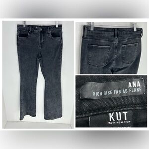 Kut From The Kloth Ana High Rise Fab Ab Flare Jeans‎ Size 8 Black Denim 31X32